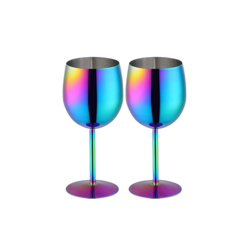 Purple Rainbow Iridescent Glass Champagne Flutes Glasses - Set of